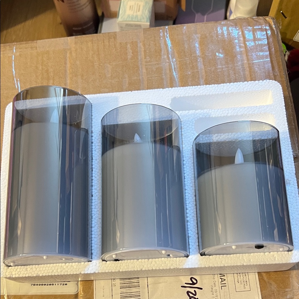 Set of Three Gray LED Candles